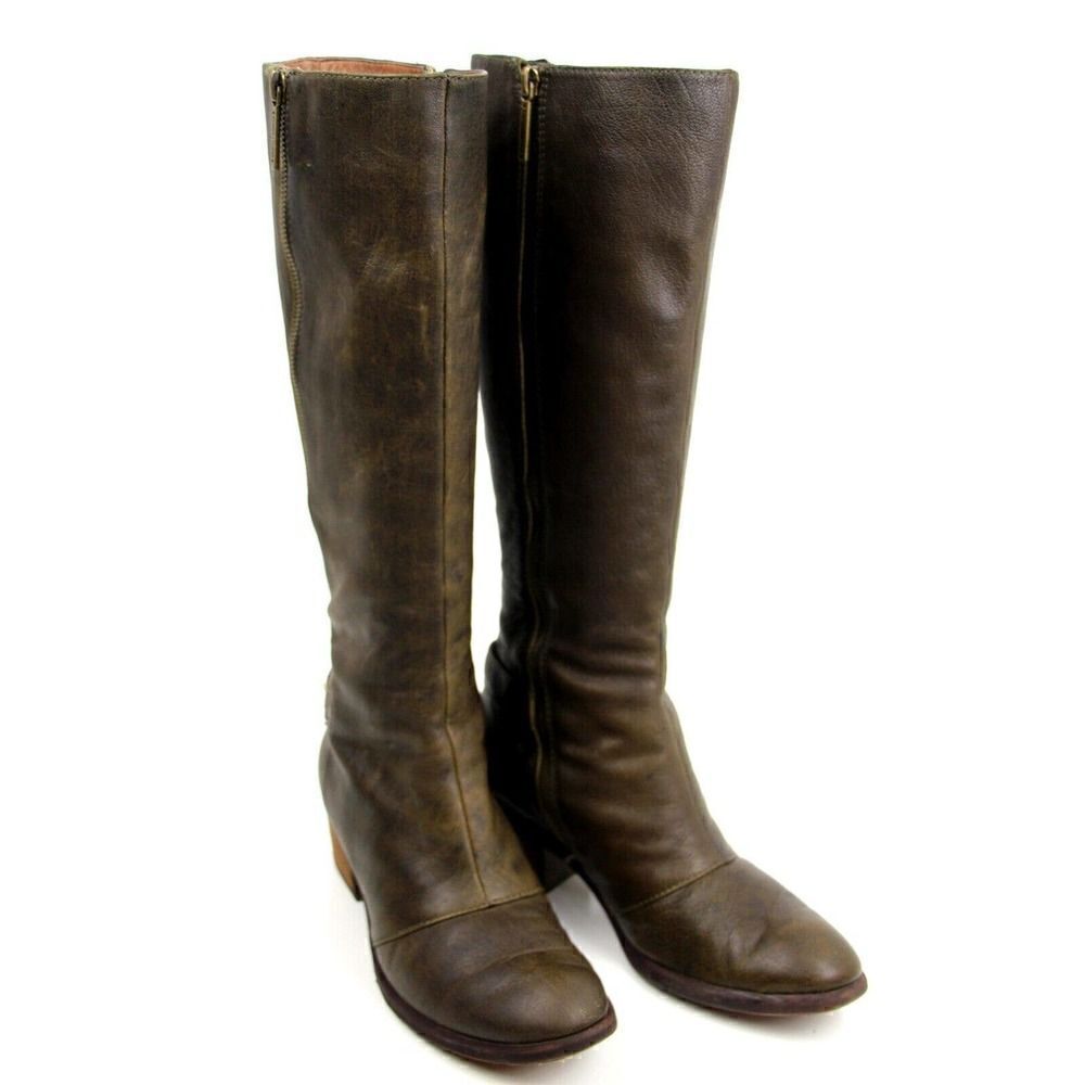 Donald Pliner BROWN GENUINE LEATHER 2" HEEL FULL ZIP SIDE BOOTS Sz 6M